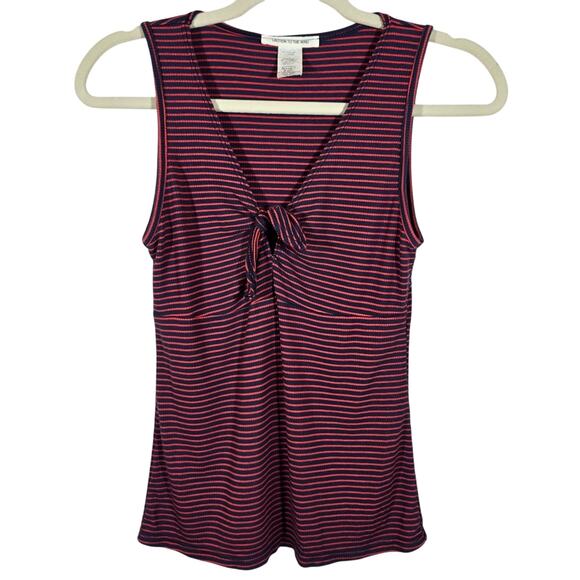 M Caution To The Wind Navy Orange Striped Tank Top Size S Front Tie Nautical - Picture 1 of 8